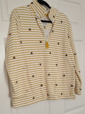 Joules White and Yellow Striped Bee Half-Zip Pullover